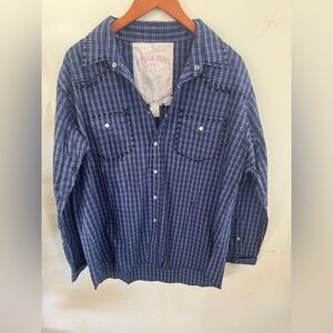Vintage Rebel Blue Plaid Snap-Front Shirt